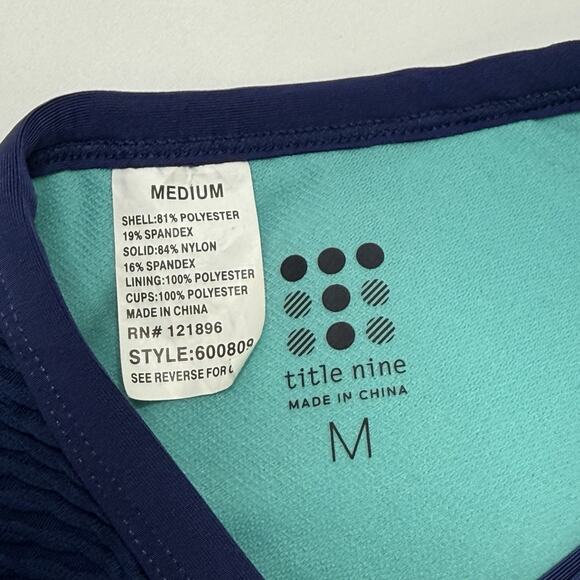 Title Nine Swim Top Bikini Blue Sz Medium Bathing Suit Double Straps Adjustable - Picture 7 of 10